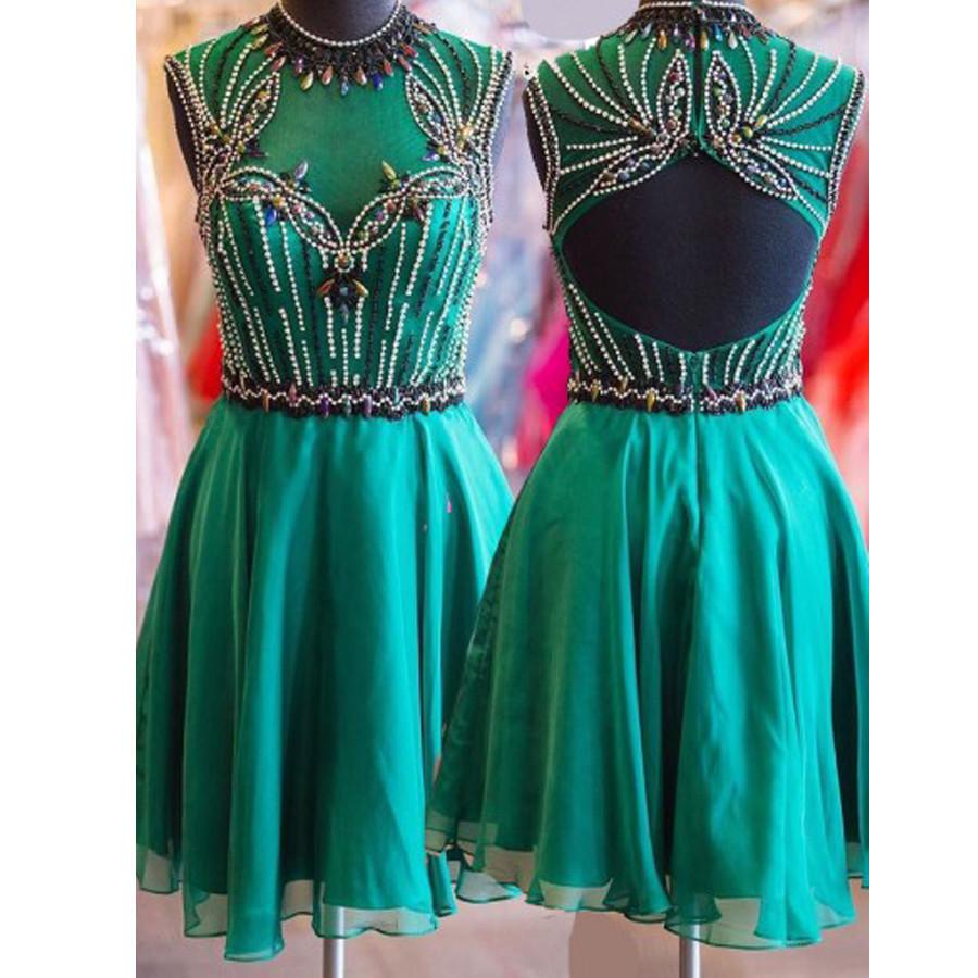 Short turquoise high neck open back vintage unique style homecoming pr SposaBridal Short turquoise high neck open back vintage unique style homecoming pr SposaBridal
