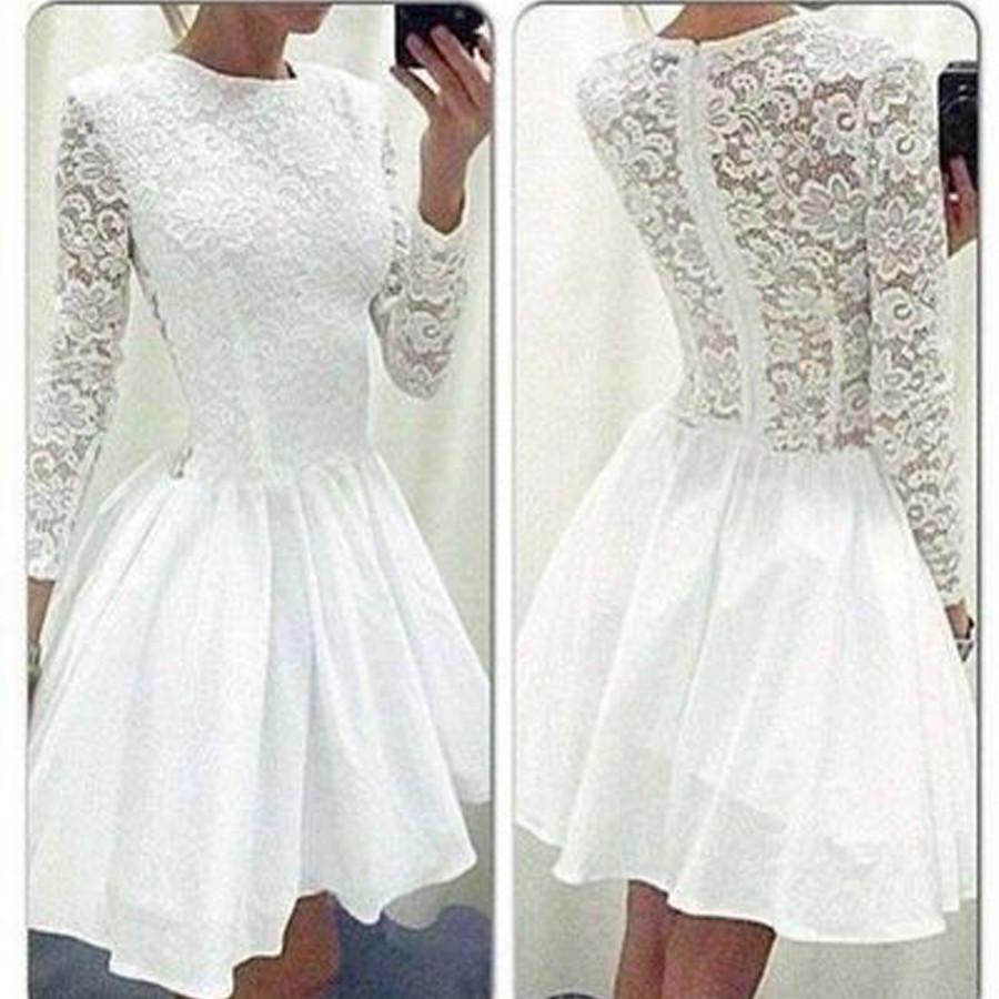 Long Sleeve White lace tight special Rehearsal homecoming prom dresses, BD00175