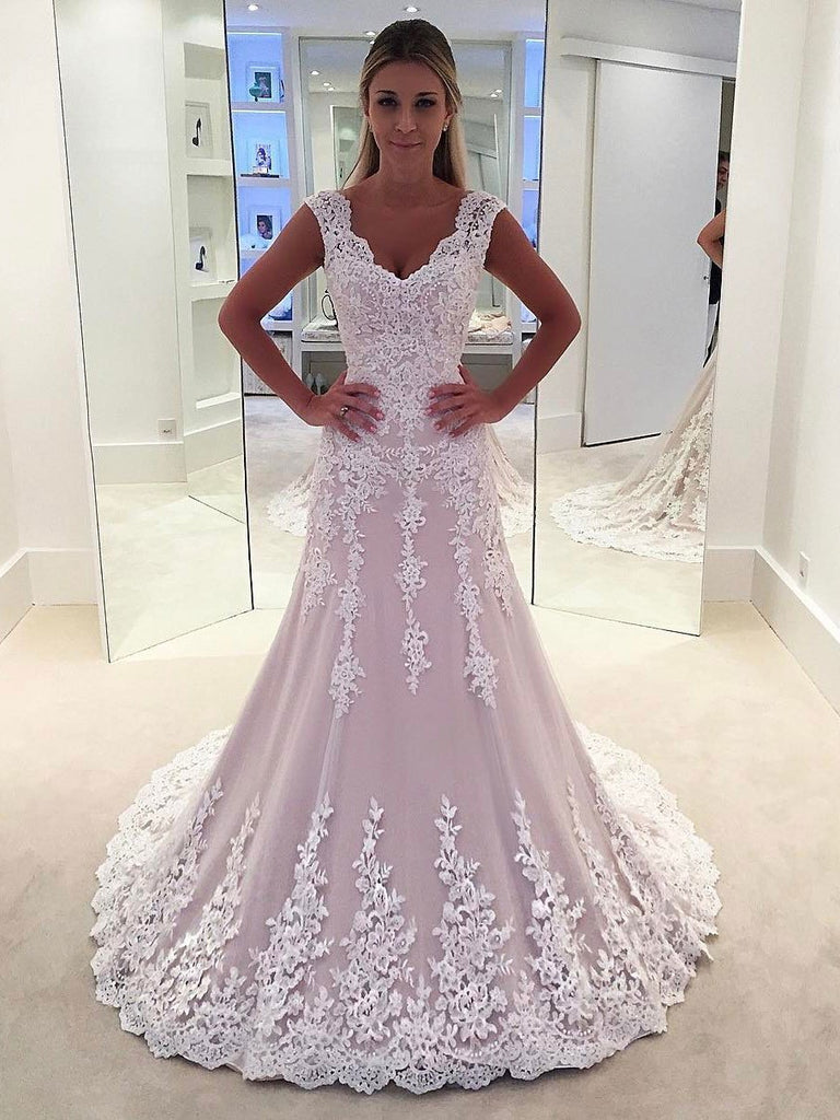 Lace Strapless A-line See Through Cheap Wedding Dresses Online, WD339