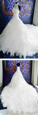 High Neck White Lace Unique Design Custom Wedding Party Dresses, Bridal Gown, WD0019