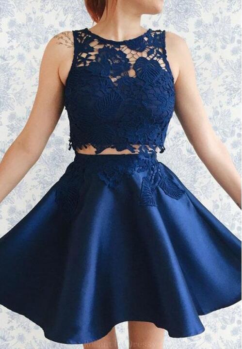 Sexy Two Pieces Navy Blue Illusion Lace Cheap Short Homecoming Dresses SposaBridal Sexy Two Pieces Navy Blue Illusion Lace Cheap Short Homecoming Dresses SposaBridal