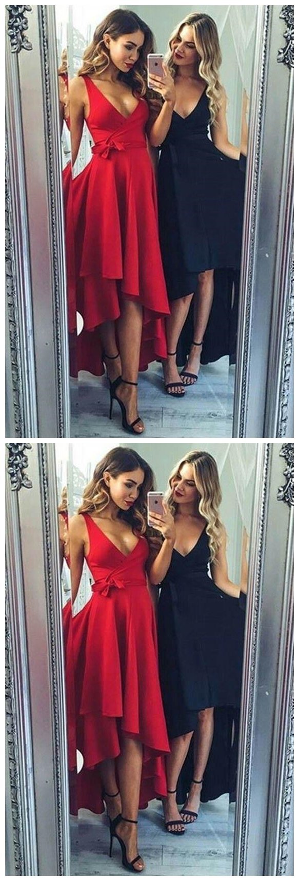 High Low V Neck Simple Cute Red Homecoming Dresses 2018, CM560 SposaBridal High Low V Neck Simple Cute Red Homecoming Dresses 2018, CM560 SposaBridal
