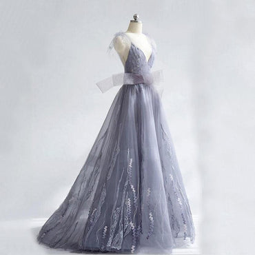Black Lace Handmade Flowers Prom Dresses, A-line Prom Dresses, Lovely Prom Dresses, PD0464