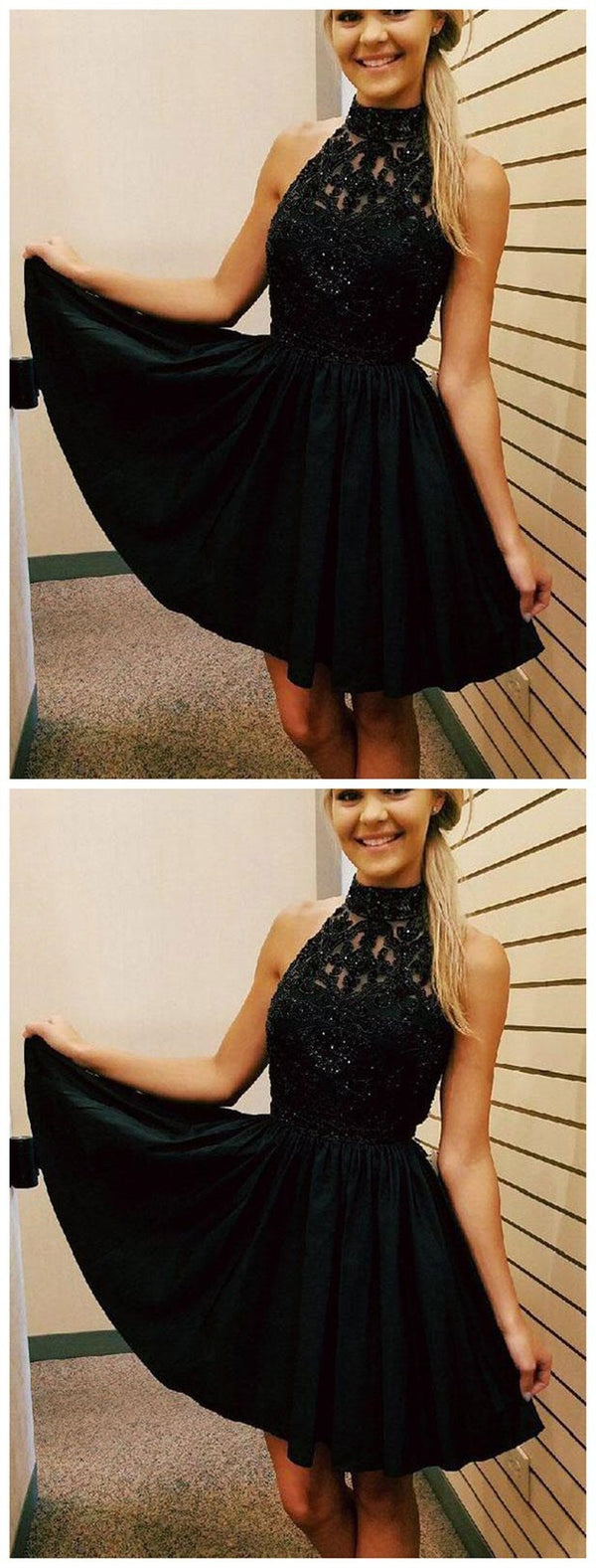 Cheap Short Lace Beaded Halter Black Homecoming Dresses 2018, CM481 SposaBridal Cheap Short Lace Beaded Halter Black Homecoming Dresses 2018, CM481 SposaBridal