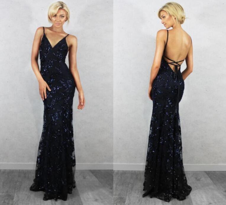 Sexy Sparkly Lace Appliques Black Mermaid Long Prom Dresses, PD0415