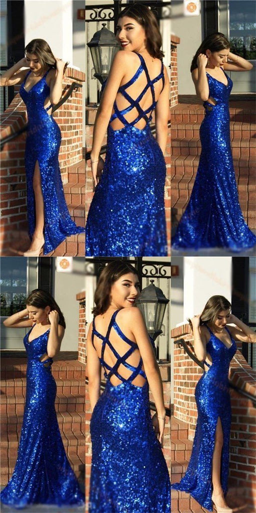 Charming Sequin Sparkly Prom Dresses, Sexy Side Slit Formal Prom Dress, Evening Dress, PD0461 - SposaBridal