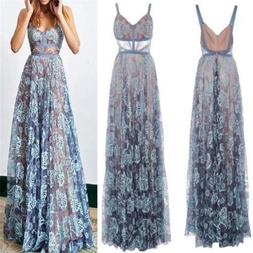 2019 Blue Lace Sexy Popular Prom Dresses, Fashion Party Dress, Spaghetti Straps Prom Dress,  PD0420 - SposaBridal