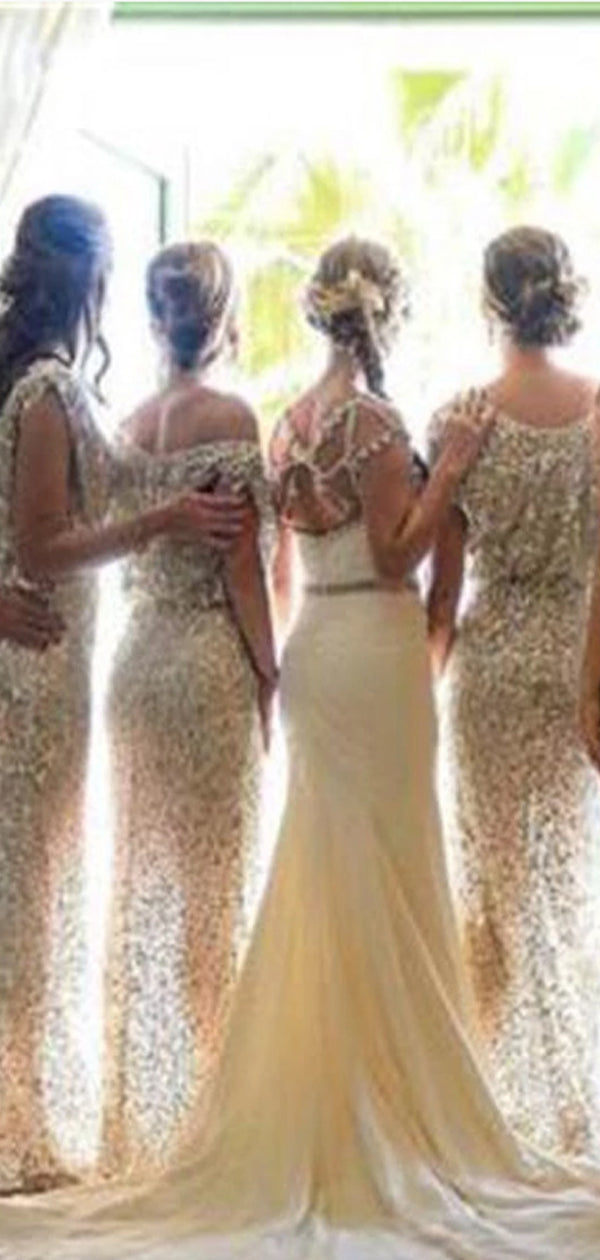 Charming Popular Sparkly Bling Sequin Long Bridesmaid Dress,wedding gu – SposaBridal