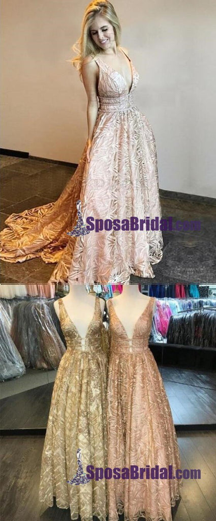 Long  Full Lace Floor-Length Prom Dresses, V-Neck Luxurious Modern Prom Dress, Evening Party Dresses, PD0722