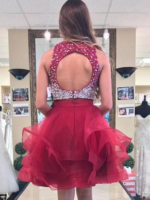 Sexy Open Back Two Pieces Red Homecoming Dresses 2018, CM455