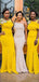 Yellow Unique Mermaid Long Modest Bridesmaid Dresses WG870