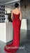 Sexy Red Sequin Spaghetti Straps V-Neck Sleeveless Side Slit Mermaid Long Prom Dresses,PD3644
