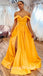 Sexy Satin Off Shoulder V-Neck Sleeveless Side Slit A-Line Long Prom Dresses, PD3584
