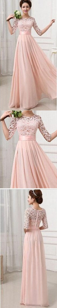 Most Popular Junior Half Sleeve Top  Lace Prom Dress Blush Pink Long Bridesmaid Dresses, WG27