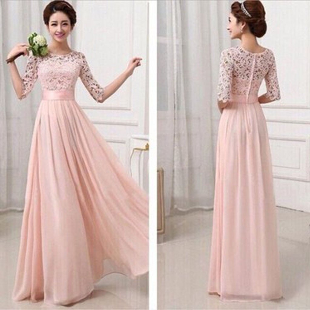 Popular Junior One Shoulder Pink Chiffon Simple Cheap Long Pleating Wedding Party Dress Hot Sale Bridesmaid Dresses, WG49