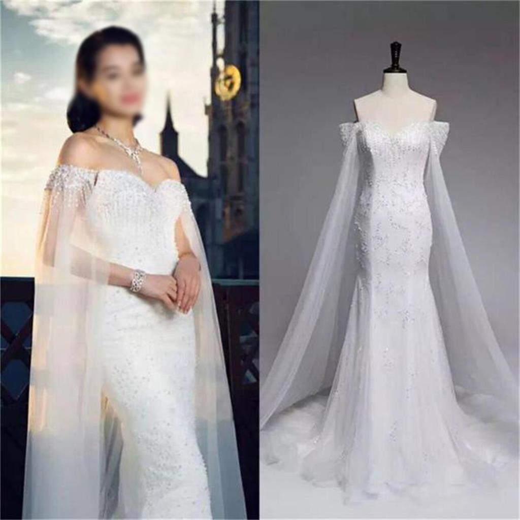 Off Shoulder Mermaid Popular Handmade Custom Wedding Dress, Bridals Dress, WD0254