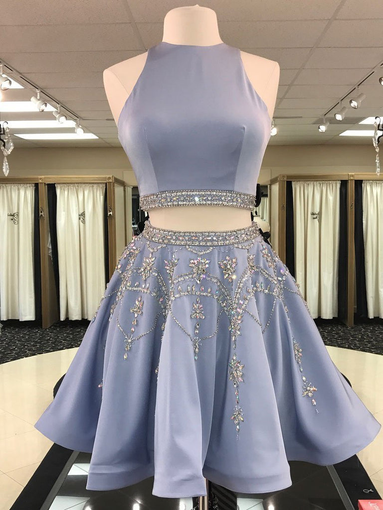 silver two piece homecoming dress Absolutely Gorgeous Silver Two-Piece Prom Dress (by Blush)