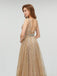 Sexy Sparkly Champagne Gold Elegant Deep V-neck Open Back Prom Dresses, PD0685