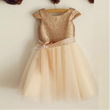 Cap Sleeve Round Neck Tulle Flower Girl Dresses, Popular Little Girl Dresses, FGS025 - SposaBridal