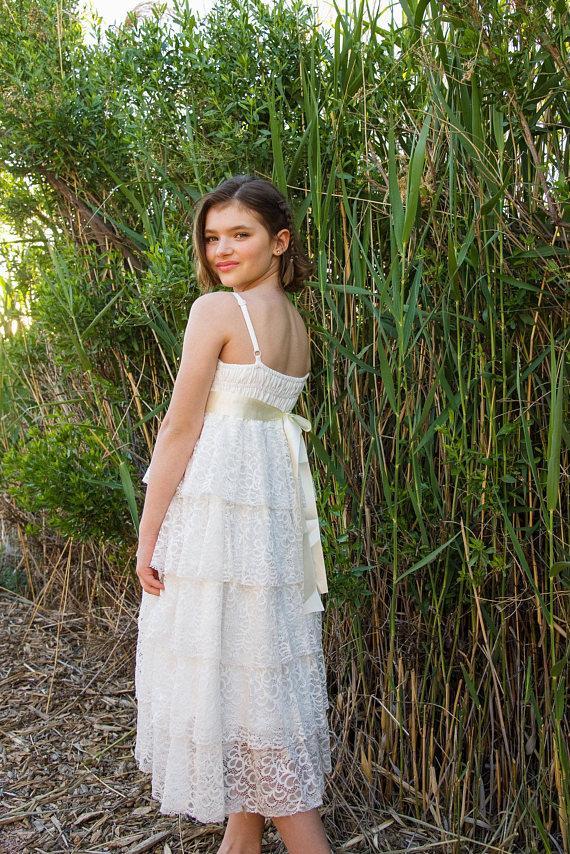 Simple Design Ivory Lace Spaghetti Junior Bridesmaid Dresses, Cheap Fl SposaBridal Simple Design Ivory Lace Spaghetti Junior Bridesmaid Dresses, Cheap Fl SposaBridal