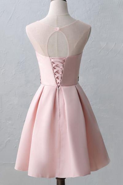 Cute Illusion Scoop Pink Cheap Short Homecoming Dresses Online, CM536 SposaBridal Cute Illusion Scoop Pink Cheap Short Homecoming Dresses Online, CM536 SposaBridal
