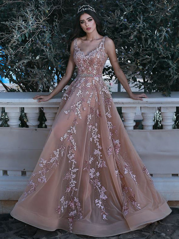 white christmas dresses A Line V Neck Champagne Lace Long Prom Dresses with Belt, Champagne La white christmas dresses A Line V Neck Champagne Lace Long Prom Dresses with Belt, Champagne La