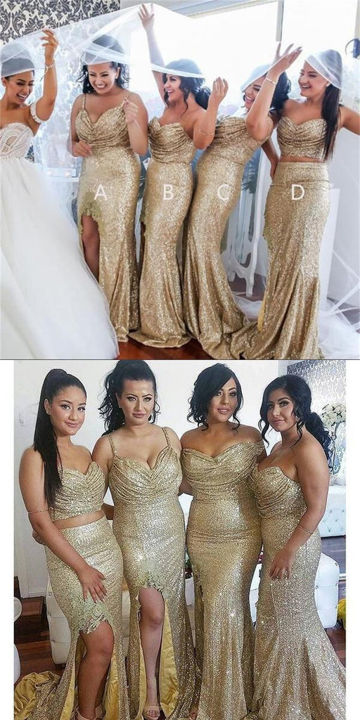 Sequin Sparkly Side Slip New Different Style Custom Bridesmaid Dress, Wedding Party Dresses , WG233