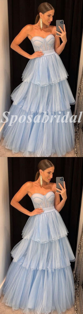 Sexy Tulle Sweetheart V-Neck A-Line Long Prom Dresses,PD3665