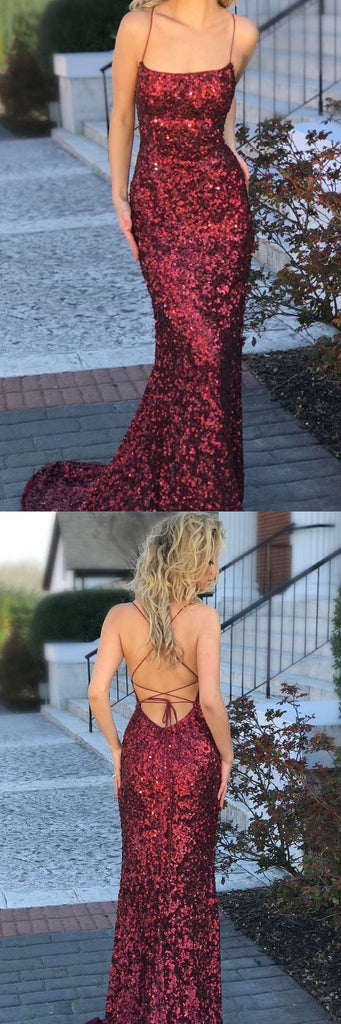 Red Sequin Mermaid Sparkly Sexy Cheap Custom Prom Dresses, Evening Dresses, Formal Prom Gowns, PD0747