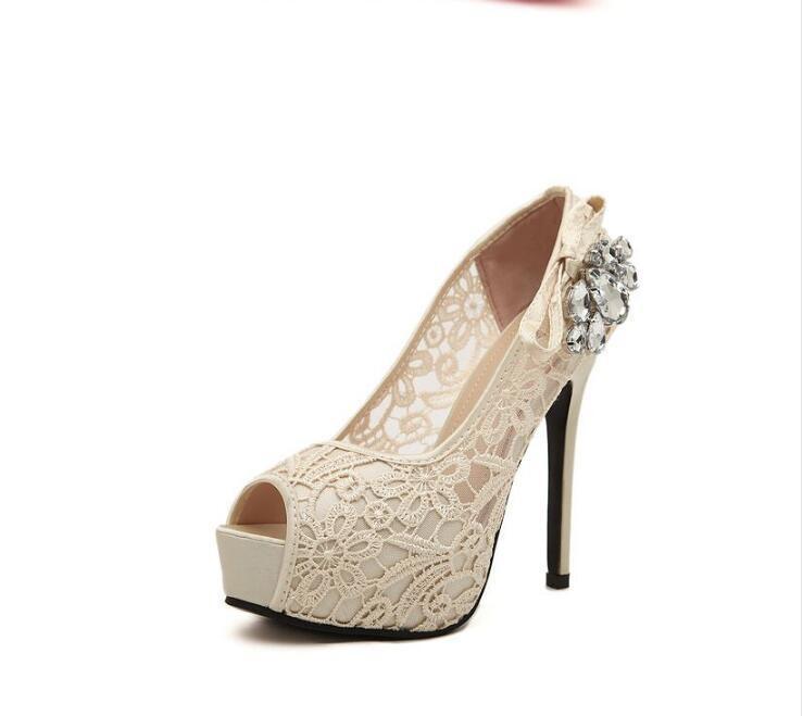 Hand Made High Heels Fish Toe Lace Sexy Wedding Bridal Shoes, S037 Hand Made High Heels Fish Toe Lace Sexy Wedding Bridal Shoes, S037