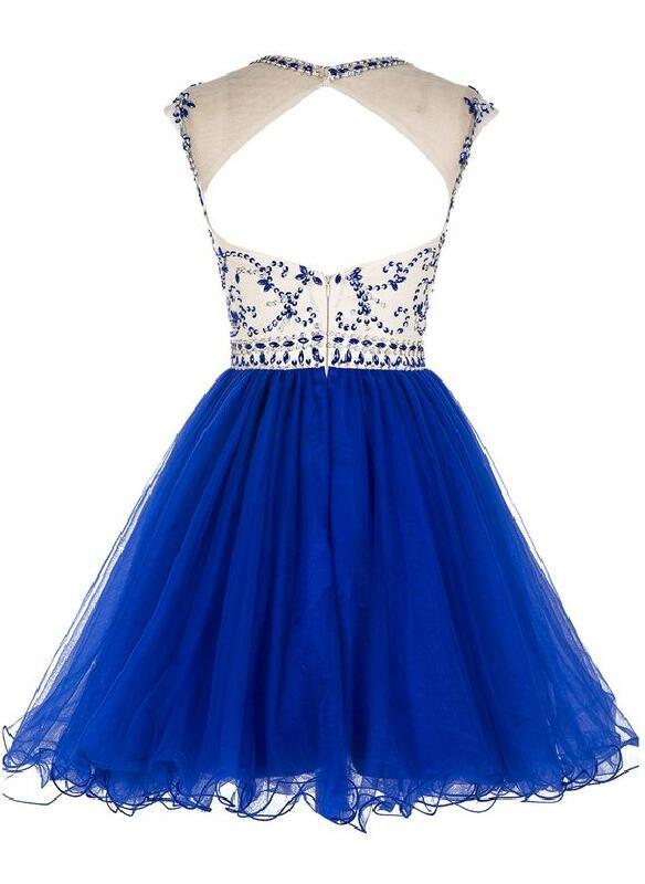 Sexy Open back Royal Blue Short Tulle homecoming prom dresses, CM0008 ...