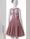 Pink Illusion See Through Lace Beaded Short Cheap Homecoming Dresses Online, CM568