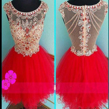 Red Strapless sparkly unique vintage chiffon unique homecoming prom dress,BD0044