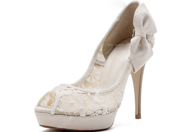 Ivory Lace High Heels Fish Toe Sexy Wedding Bridal Shoes, S012 ...