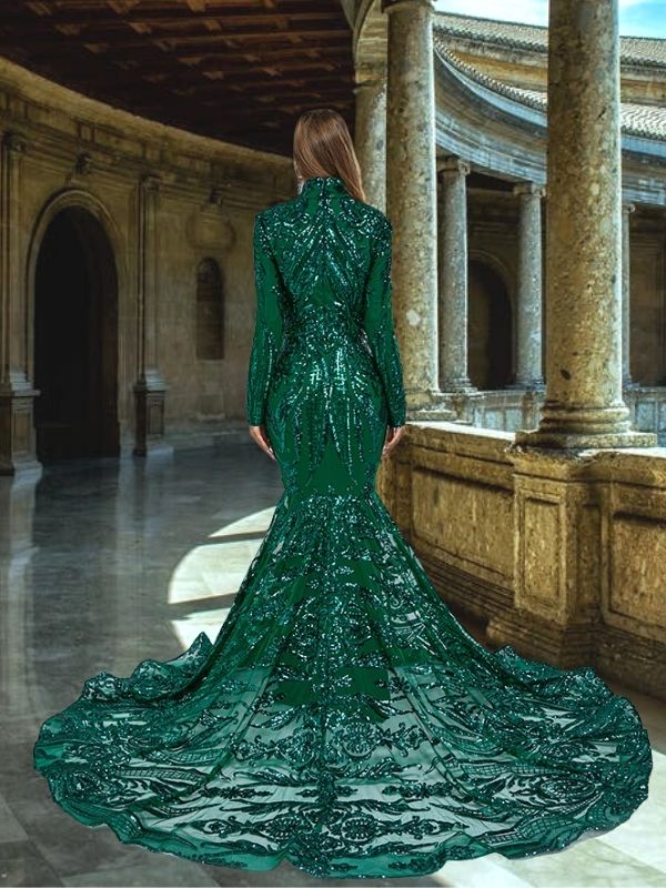 Aniela gold lace long sleeved mermaid dress – Destiny Chic