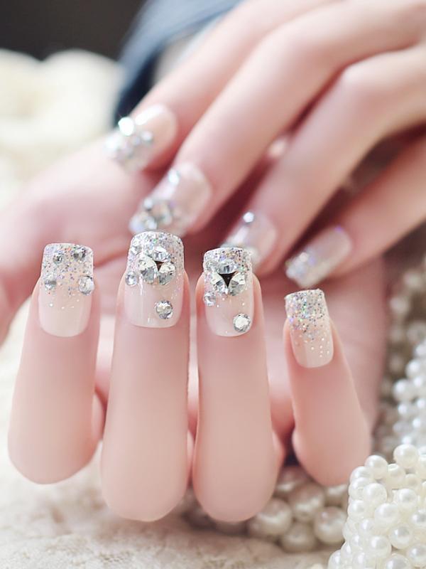 Rhinestone Fake Nails, False Nails Bling Wedding Press On Nails With Design For Women And Girls, GIFT07