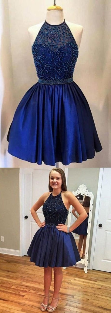 Halter backless Royal Blue Beaded homecoming prom dresses, CM0026 ...
