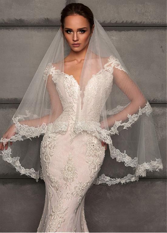 Charming Delicate Tulle Wedding Veil With Lace Appliques For Wedding Party, WV0108 - SposaBridal