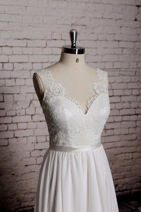 Simple Lace V Neck Cheap Beach Wedding Dresses Online, WD384