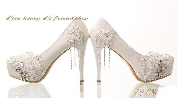Lace Pearls Women Wedding Bridal Shoes With Pointed Toes, S019