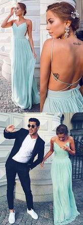 Cheap Simple Chiffon Open Back Cheap Tiffany Blue Prom Dress, Sexy Long Wedding Party Dresses, WG50 - SposaBridal