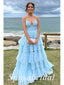 Sexy Tulle Spaghetti Straps V-Neck A-Line Long Prom Dresses,PD3667
