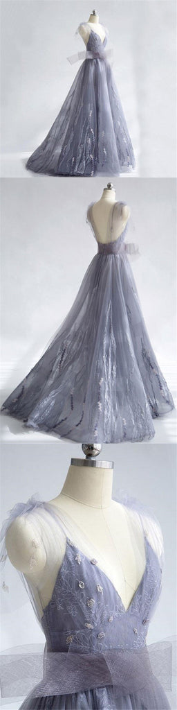 Charming Tulle Unique Newest Design V-neck Straps Prom Dresses, Fashion Modern Prom Dress , PD0464 - SposaBridal