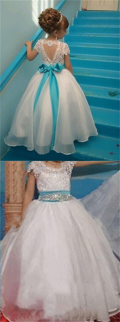 Short Sleeves Lovely Cute Lace Pretty  Flower Girl Dresses with bow , Fashion Little Girl Dresses, FG103