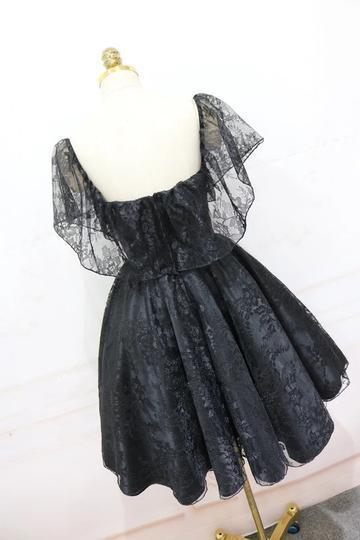 A-line Off Shoulder Cheap Black Lace Homecoming Dresses 2018, CM437 - SposaBridal