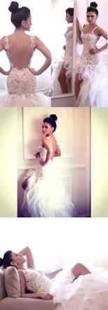 Sexy Backless Unique Design Hi-low Mermaid Lace  Bridal Gown Wedding Dresses, PD0280