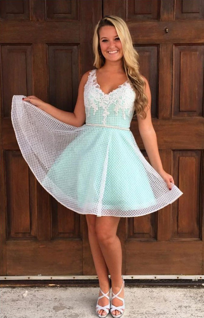 Cheap Simple Cute V Neck Mint Homecoming Dresses, CM494 SposaBridal Cheap Simple Cute V Neck Mint Homecoming Dresses, CM494 SposaBridal