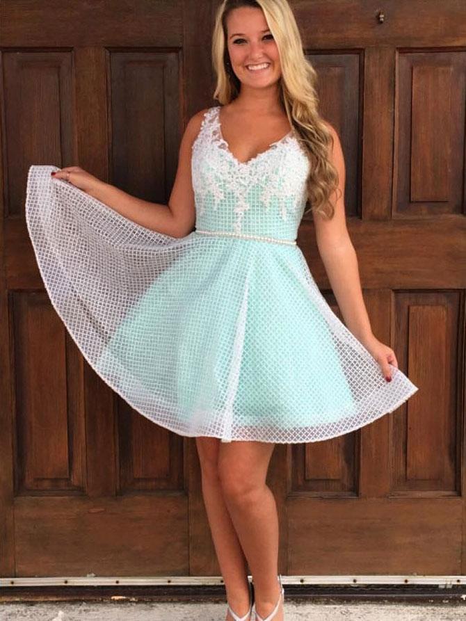 Cheap Simple Cute V Neck Mint Homecoming Dresses, CM494 SposaBridal Cheap Simple Cute V Neck Mint Homecoming Dresses, CM494 SposaBridal