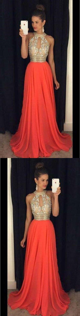 Long chiffon Halter Sparkly Prom Dresses, Most Popular High Quality Prom Dress, Shinning Prom gown, PD0697