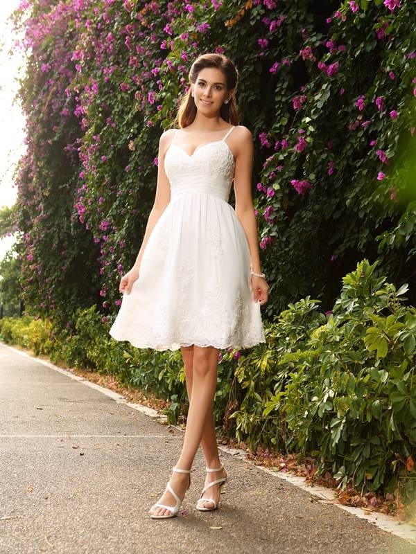 Spaghetti Straps Cheap Lace Short Wedding Dresses Online WD363